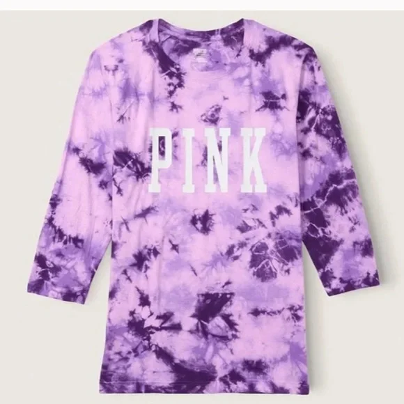 NWT VICTORIA’S SECRET PINK CAMPUS BASEBALL TEE Purple Tie Dye Small - Picture 1 of 2